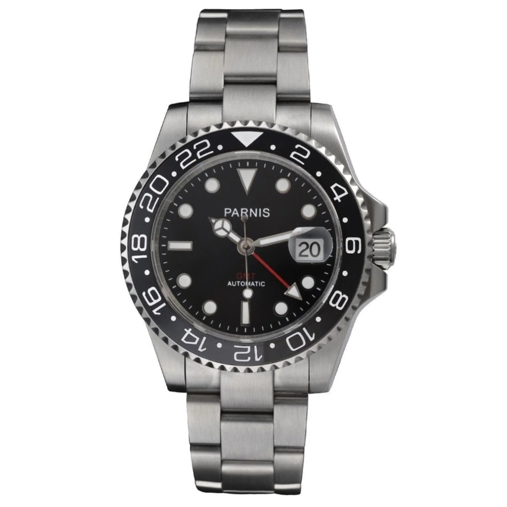 40mm Parnis Black and Silver Automatic Watch